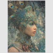 Découpage Fantasie Pauwenvrouw Teal Veren Tissuepapier (Voorkant)