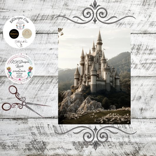 Decoupage Fantasy Castle Ireland Mountains Tissuepapier