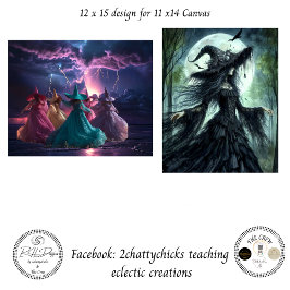 Decoupage Fantasy Dansende Heksen 11x14 Canvas Tissuepapier
