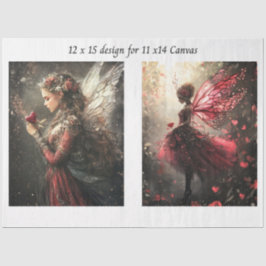 Decoupage Fantasy Feeën Rood voor 11x14 Canvas Tissuepapier
