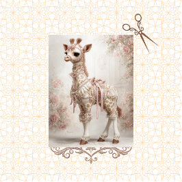 Decoupage Fantasy Giraffe Victoriaans Roze Kant Tissuepapier