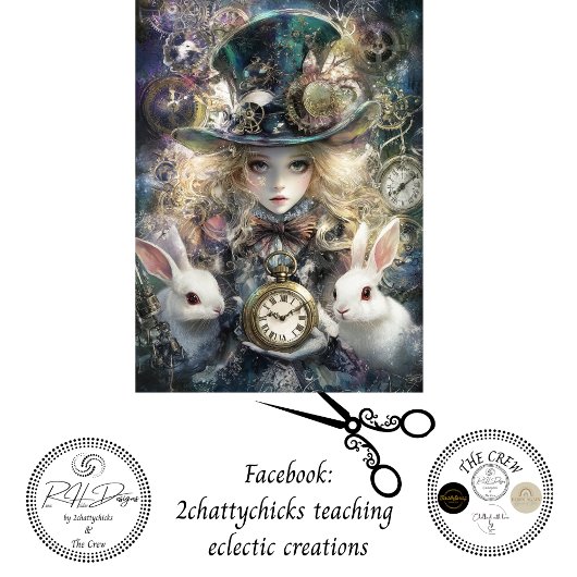 Decoupage Fantasy Timekeeper Girl and White Rabbit Tissuepapier