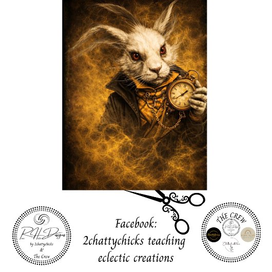 Decoupage Fantasy White Rabbit Timekeeper Art Tissuepapier