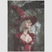 Decoupage Fantasy Witch Dressed in Red Winter Tissuepapier (Voorkant)