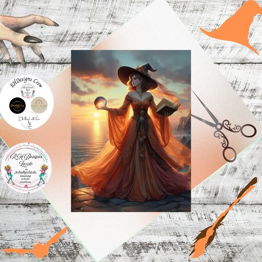 Decoupage Fantasy Witch Fiery Gown & Orb Tissuepapier