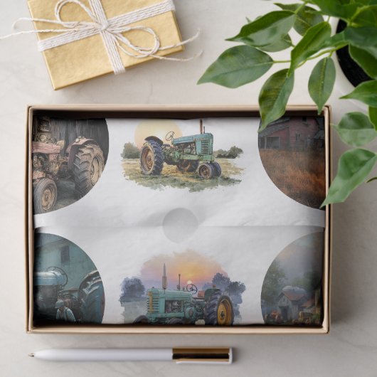 Decoupage Farm Life 4" Coaster Set Rustic Tissuepapier (Geschenk)