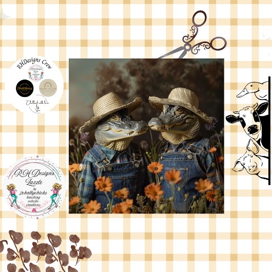 Decoupage Farming Alligator Paar Tissuepapier
