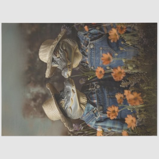 Decoupage Farming Alligator Paar Tissuepapier (Voorkant)