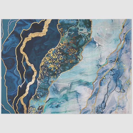 Decoupage Faux Finish Marble Effect Blauw Goud Tissuepapier (Voorkant)