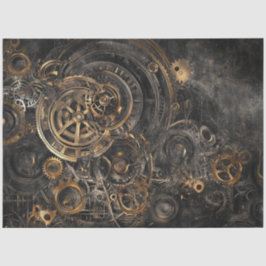 Decoupage Faux Finish Stenciled Gears Bronzen Meta Tissuepapier