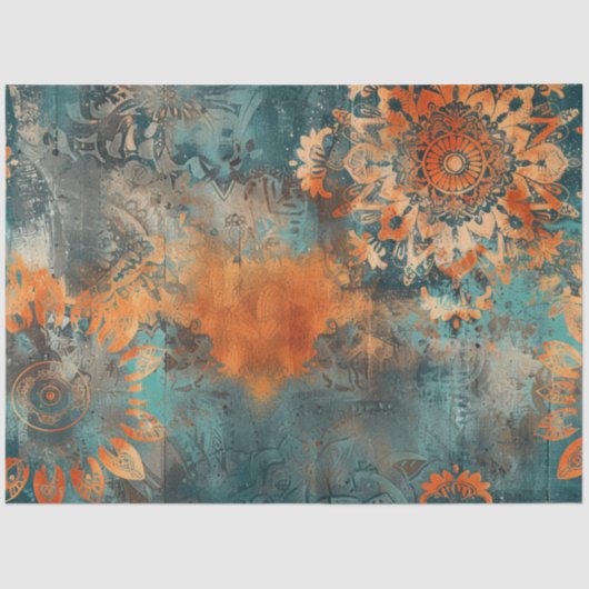 Decoupage Faux Mixed Media Patina Verbrand Sinaasa Tissuepapier (Voorkant)