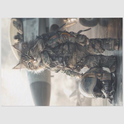 Decoupage Feline Cat Air Force Pilot in Camouflage Tissuepapier (Voorkant)