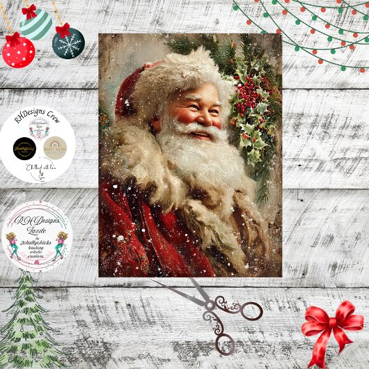 Decoupage Festieve Kerstman Hulst Boom Tissuepapier
