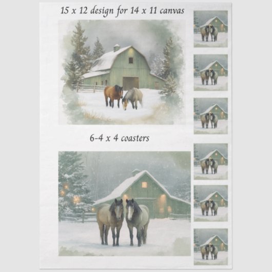 Decoupage Fits 11x14 Canvas Winter Horse Scene  Tissuepapier (Voorkant)