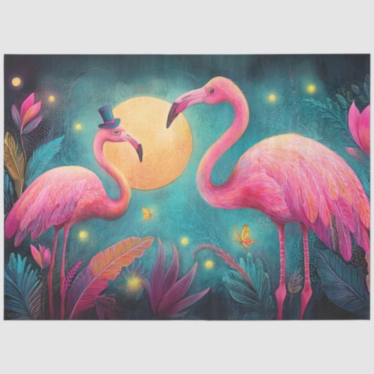 Decoupage Flamingo Heather Vuurvliegjes Liefdesver Tissuepapier (Voorkant)
