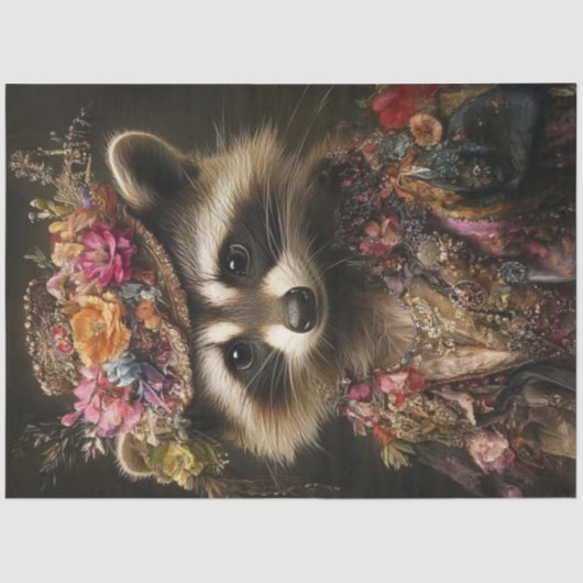 Decoupage Floral Crowned Raccoon Regal Kostuum Tissuepapier (Voorkant)