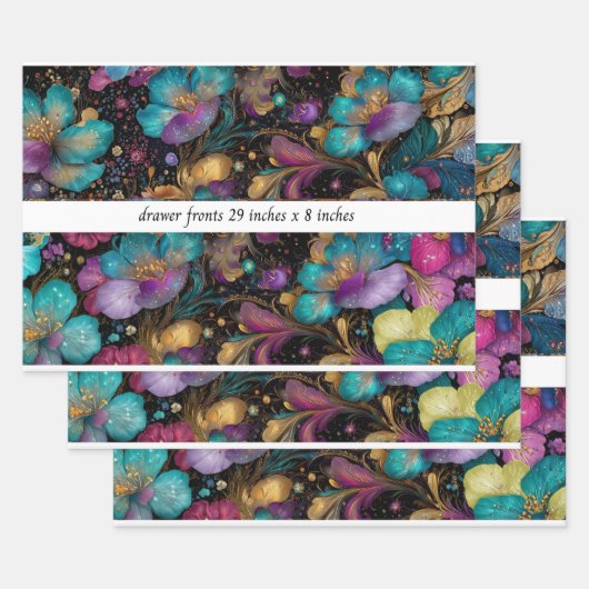 Decoupage Floral Drawer Front 29x8 Purple Gold Inpakpapier Vel (Set)
