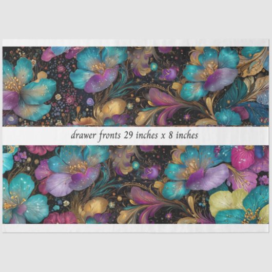 Decoupage Floral Drawer Front 29x8 Purple Gold Tissuepapier (Voorkant)