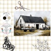 Decoupage Floral Wagon and White Barn  Tissuepapier
