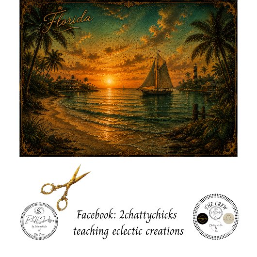Decoupage Florida Zonsondergang Vuurtoren & Zeilbo Tissuepapier