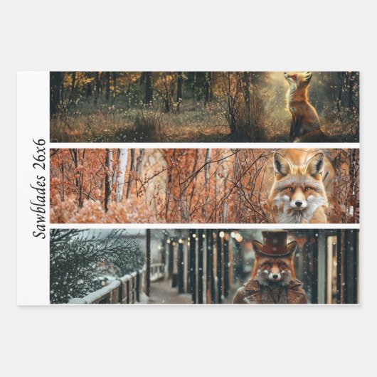 Decoupage Fox Forest Scenes Handsaw Panels Inpakpapier Vel (Voorkant)