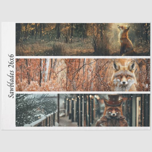 Decoupage Fox Forest Scenes Handsaw Panels  Tissuepapier (Voorkant)