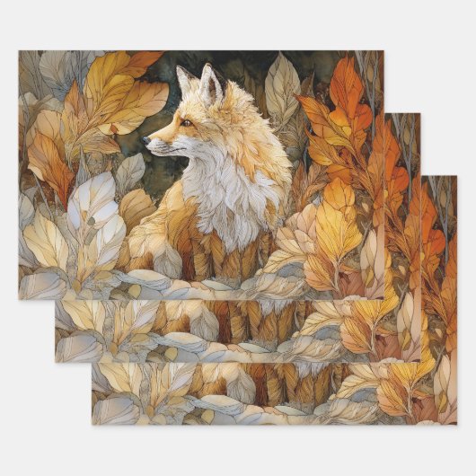 Decoupage Fox with Autumn Leaves Art Nouveau Inpakpapier Vel (Set)
