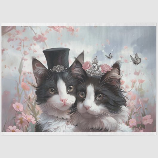 Decoupage  Frans Mr & Mrs Cats Tissuepapier (Voorkant)