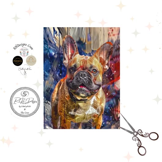 Decoupage French Bulldog Abstract Furniture Art Tissuepapier