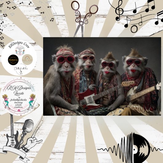 Decoupage Funky Monkey Rockers Band Boho Kunst Tissuepapier