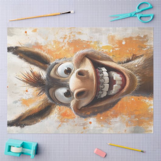 Decoupage Funny Expressive Happy Donkey Tissuepapier (Craft)
