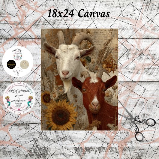 Decoupage Geit Rustic Boerderij 18x24 Canvas  Tissuepapier