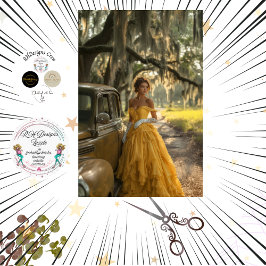 Decoupage  Gele Auto Mooie Vrouw Tissuepapier