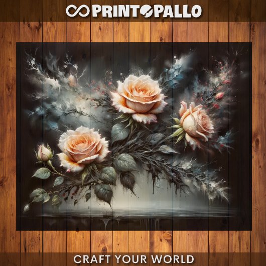 Decoupage - Gele rozen op zwart - Tissuepapier