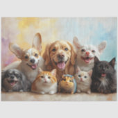 Decoupage Gelukkige Vrolijke Honden, Katten, Muis Tissuepapier (Voorkant)