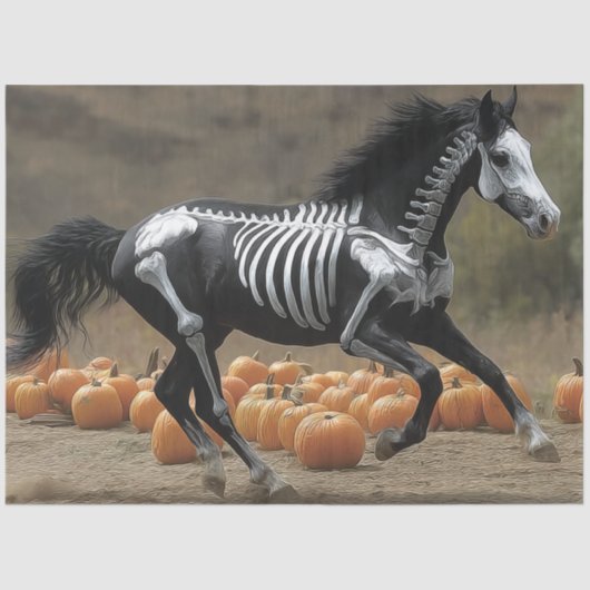 Decoupage Geschilderd Zwart Hengst Paard Skelet Tissuepapier (Voorkant)