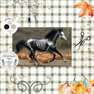 Decoupage Geschilderd Zwart Hengst Paard Skelet Tissuepapier