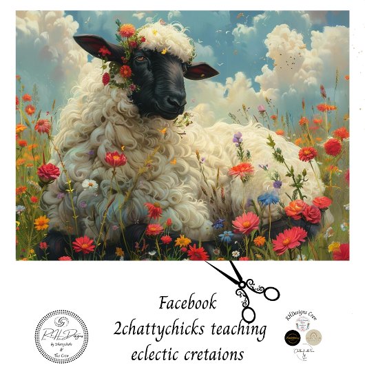 Decoupage Getextureerde Wildflower Schapen in een  Tissuepapier