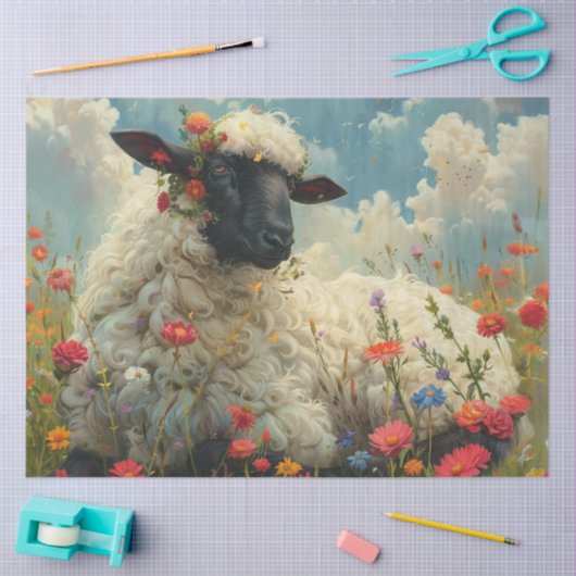 Decoupage Getextureerde Wildflower Schapen in een Tissuepapier (Craft)