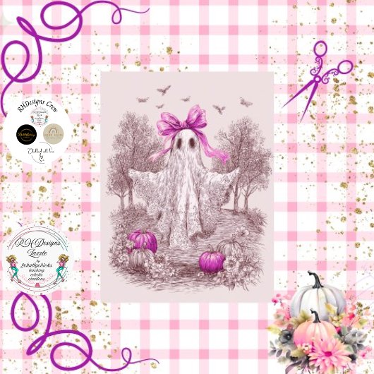 Decoupage Ghost Draped in Pink Lace Halloween Tissuepapier