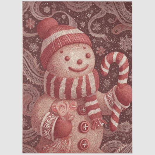 Decoupage Gingerbread Snowman Candy Cane Scene Tissuepapier (Voorkant)