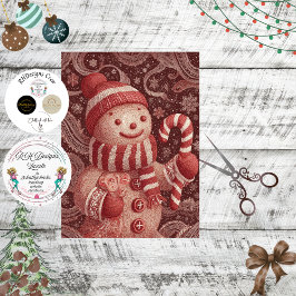 Decoupage Gingerbread Snowman Candy Cane Scene Tissuepapier