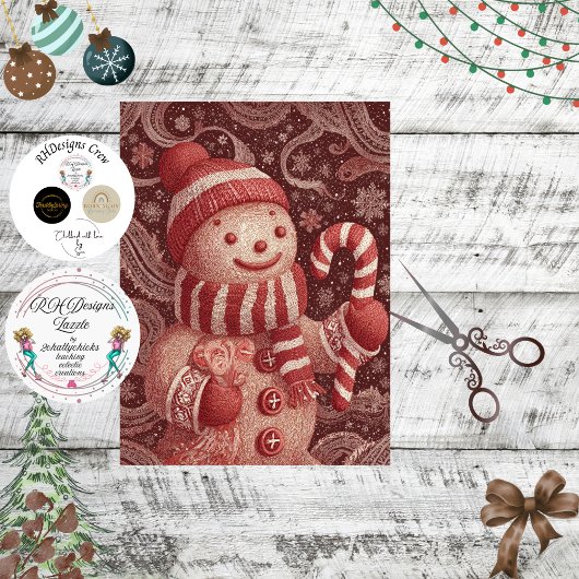 Decoupage Gingerbread Snowman Candy Cane Scene Tissuepapier