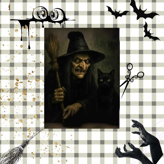 Decoupage Gnarly Witch & Her Black Cat Tissuepapier