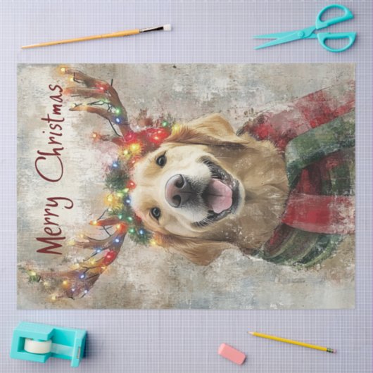 Decoupage Golden Retriever Antlers & Kerstmis Tissuepapier (Craft)