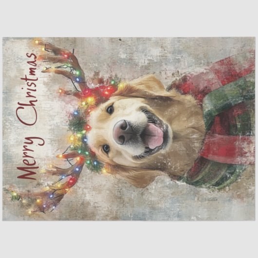 Decoupage Golden Retriever Antlers & Kerstmis Tissuepapier (Voorkant)