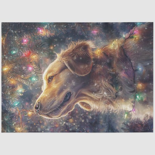 Decoupage Golden Retriever Kerstverlichting Tissuepapier (Voorkant)