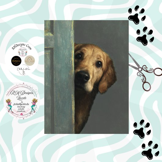 Decoupage Golden Retriever Peeking Peanut Butter Tissuepapier