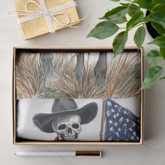 Decoupage Gothic Cowboy Skeleton Paard Patriottisc Tissuepapier (Geschenk)