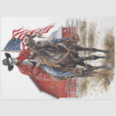 Decoupage Gothic Cowboy Skeleton Paard Patriottisc Tissuepapier (Voorkant)